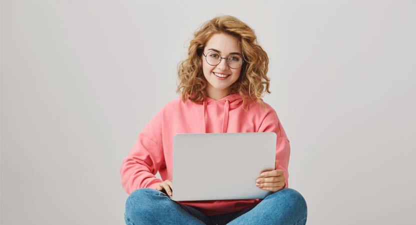 The girl is studying online about solving accounting voucher of company 2.